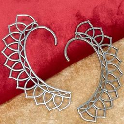 Sangria Women Silver-Plated Oxidised Leaf Shaped Ear Cuffs-19