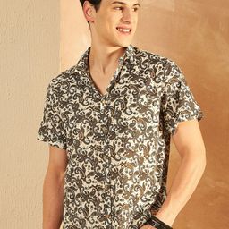 DENNISON Men Comfort Fit Ethnic Motifs Printed Spread Collar Cotton Casual Shirt-image-98