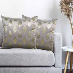 Vinayaka Fab Grey And Gold-Toned 2 Pieces Floral Velvet Square Cushion Covers-11