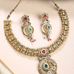 KARATCART Gold-Plated Stone-Studded & Beaded Jewellery Set-picture-16