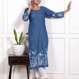 Jevi Prints Floral Printed Denim Straight Kurta-image-45