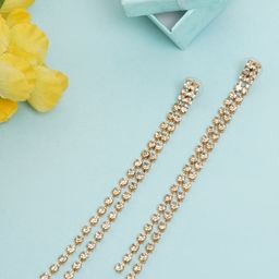 StyleCast Rose Gold-Plated Cubic Zirconia Studded Tasselled Contemporary Drop Earrings-image-29