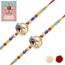 MEIRA JEWELLERY Set Of 2 Designer Rakhis With Greeting Card & Roli Chawal-image-66