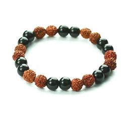 Divine souvenirs Unisex Rudraksha Beaded Elasticated Bracelet-79