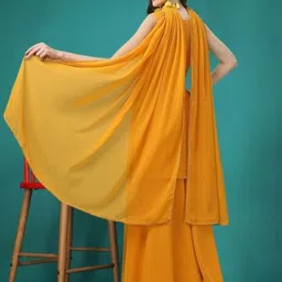 PARROT CREATION Geometric Embroidered Sequinned Georgette Kurti with Sharara And Dupatta image 2