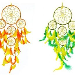 Natural Feather 5 Rounds Yellow Green/Orange Dream Catcher Combo (Pack of 2) Wall Hanging for Positive Energy and Protection (Big Size 55 cm) - for Home/Office/Shop/Rooms Steel, Feather Dream Catcher-image-69