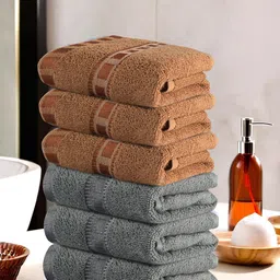 Kuber Industries Brown & Grey 6 Pieces Anti Bacterial 225 GSM Cotton Face Towels-68