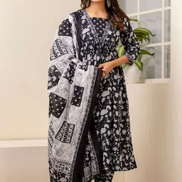 Fashion2wear Women Floral Printed Regular Kurta with Trousers & With Dupatta-image-7