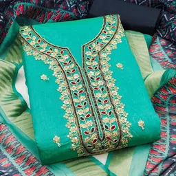 KALINI Teal Modal Chanderi Multi Sequence Work Unstitched Dress Material-picture-11