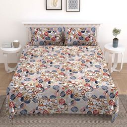 Nivasam Beige & White Floral Printed 200 TC Double King Bedsheet Set-2.54 m X 2.28 m-image-59