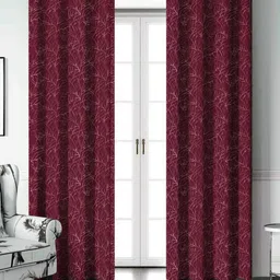 Aura Maroon & White Set of 2 Black Out Door Curtain-25