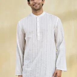 Fabindia Woven Design Band Collar pure Cotton Straight Short Kurta-image-15