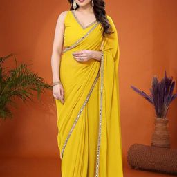 KALINI Mirror Work Poly Georgette Saree-image-4
