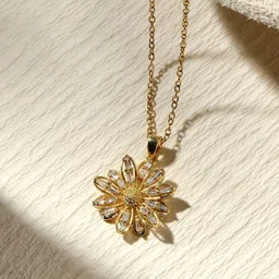 SALTY Women Stone-Studded Floral-Shaped Pendant With Chain-2