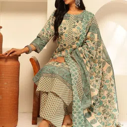 SZN Women Floral Printed Regular Pure Cotton Kurta with Trousers & With Dupatta-picture-43