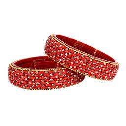 ZULKA Set of 2 Glass Zircon Diamond & Beads Work Kada Bangles-image-19