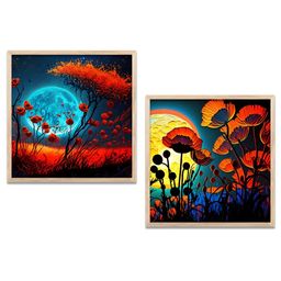 Kotart Blue & Red 2 Pieces Floral Wooden Square Wall Arts-picture-48