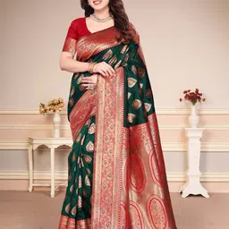 MAGNEITTA Ethnic Motifs Zari Banarasi Saree-image-86