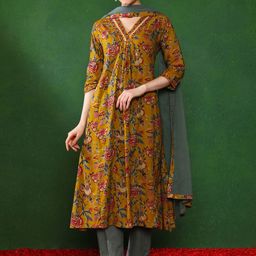 Jaipur Kurti Women Floral Printed A-Line Kurta with Trousers & Dupatta-17