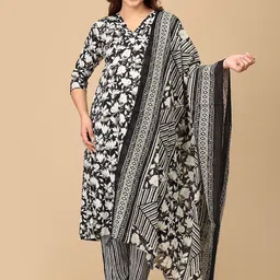 The Mom Store Floral Printed Maternity Pure Cotton A-Line Kurta With Trousers & Dupatta-image-91
