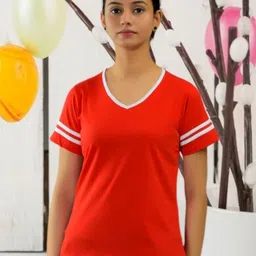 BASE 41 Women Solid V-Neck Cotton T-shirt-image-94