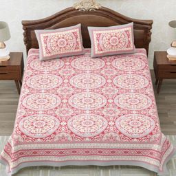 MAFATLAL Pink & Grey Floral 144 TC King Bedsheet with 2 Pillow Covers-picture-9