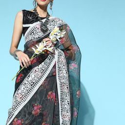 KIMISHA Floral Printed Embroidered Organza Saree-picture-12