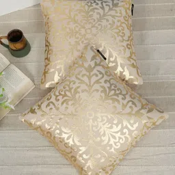 HOSTA HOMES Cream-Coloured Set of 2 Ethnic Motifs Velvet Square Cushion Covers-8