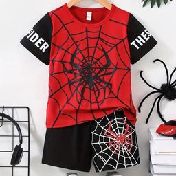 KEESOR Boys Spider-Man Printed Round Neck T-shirt With Shorts-38