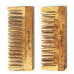 Nat Habit Set of 2 Oil Treated Kacchi Neem Comb - Large Size Wide Tooth & Fine Tooth image 1