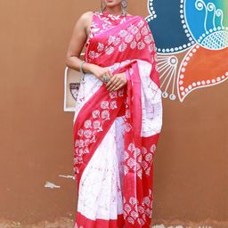 Pinkcity Trade World Women Red And White Pure Cotton Ethnic Jaipuri Hand Block Saree-picture-21