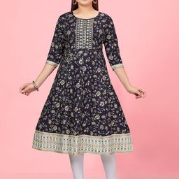 Sangria Girls Floral Printed Pure Cotton Anarkali Kurta & Trouser-image-43
