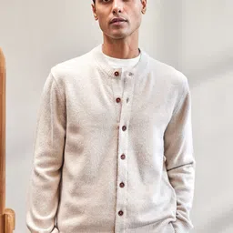 Mr Bowerbird Men Beige Long Sleeves Round Neck Front Open Cardigan Sweaters-image-67