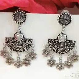 FindHerFavorite Silver Plated Contemporary Oxidised Chandbalis-49