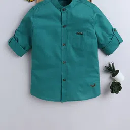 BAATCHEET Boys Comfort Fit Solid Band Collar Cotton Casual Shirt-picture-41
