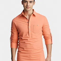 Yugnik Men Shirt Collar Roll-Up Sleeves Cotton Straight Kurta-picture-26