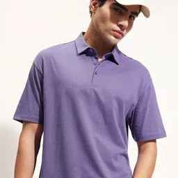HIGHLANDER Polo Collar Drop-Shoulder Sleeves Cotton Relaxed Fit T-shirt-image-53