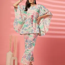 Indibelle Printed Flared Sleeves Pure Cotton Tunic With Trouser-image-5