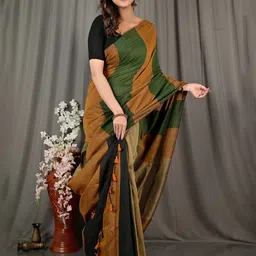 PuJoy Colourblocked Pure Cotton Taant Saree-picture-29