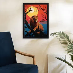 Giftii Black & Orange Colored Lion Printed Wooden Framed Wall Art-image-98