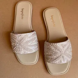 IMPERFECTO Women Woven Design Ethnic Embellished Open Toe Flats-10