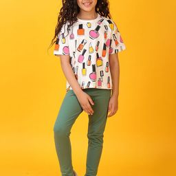 Anthrilo Girls Printed T-shirt with Leggings-image-98