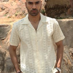 KRAFT INDIA Standard Geometric Embroidered Cuban Collar Cotton Shirt-picture-25
