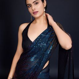 CLEMIRA Women Embellished Sequinned Pure Georgette Heavy Work Saree-picture-45