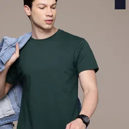 Moda Rapido Men Pack Of 2 Solid Round Neck Regular Fit Cotton T-shirts-image-16