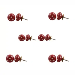 Indianshelf 6-Pcs Red & White Polka Printed Ceramic Knobs-5