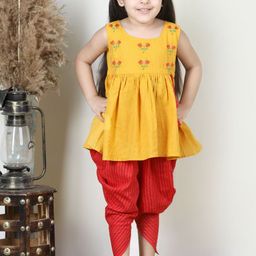 Here&Now X Kinder Kids Girls Printed Regular Pure Cotton Kurti with Dhoti Pants-image-80