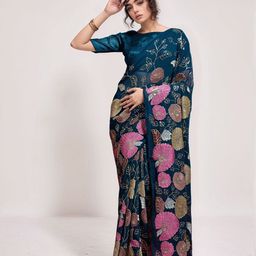 ODETTE Georgette Floral Embroidered Saree For Women-picture-35