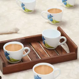 Larah by BOROSIL White & Blue 6 Pieces Printed Opalware Glossy Cups And Mugs 90ml-17