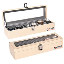 Kuber Industries 2-Pcs Cream-Colored & Grey 6 Slots Wrist Watch Organisers-13